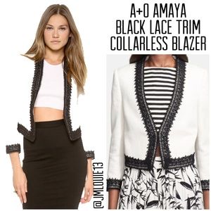 🎀SOLD🎀Alice + Olivia Amaya Black Lace Trim Collarless Blazer